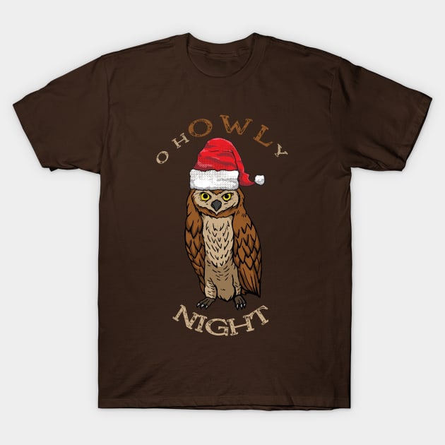 O hOWLy Night Funny Christmas Santa Owl T-Shirt by Contentarama